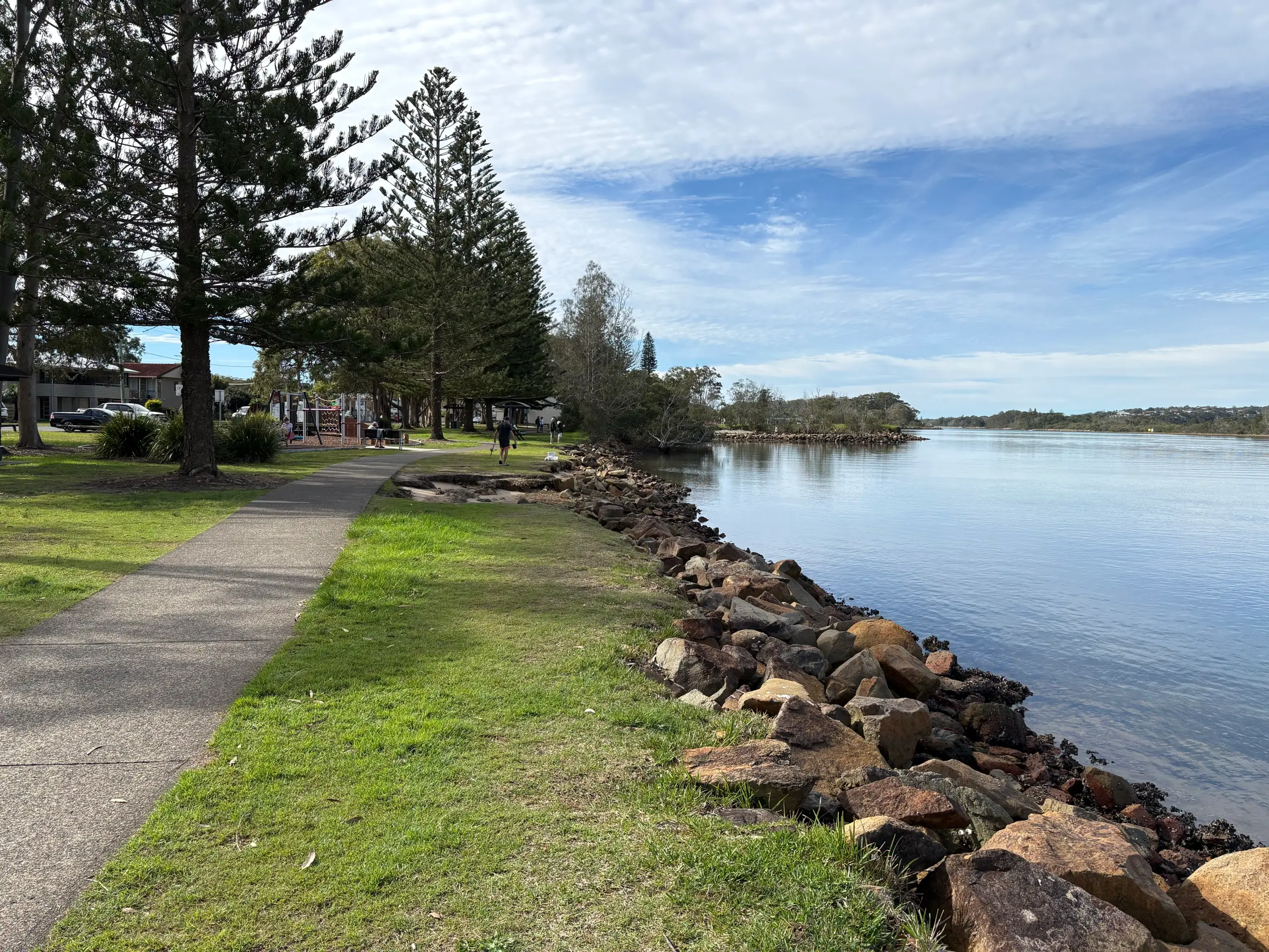 A foreshore path under Norfolk pines beside the Camden Haven River at North Haven