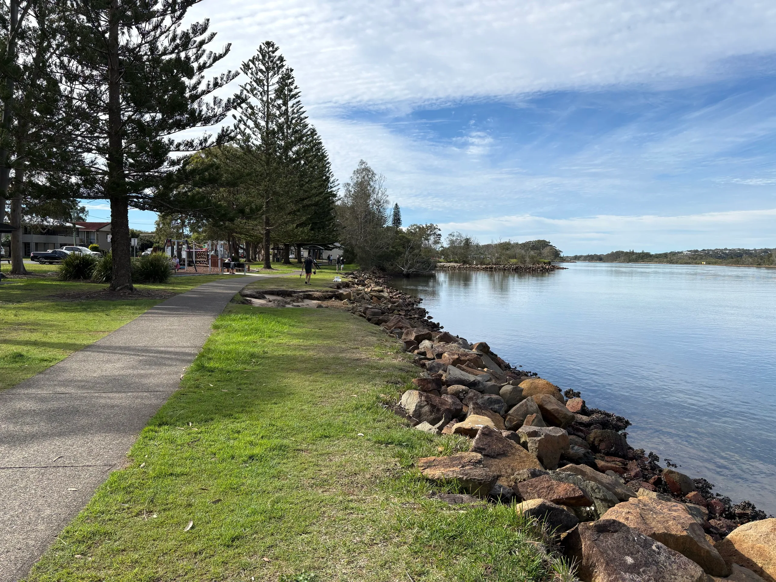 A foreshore path under Norfolk pines beside the Camden Haven River at North Haven