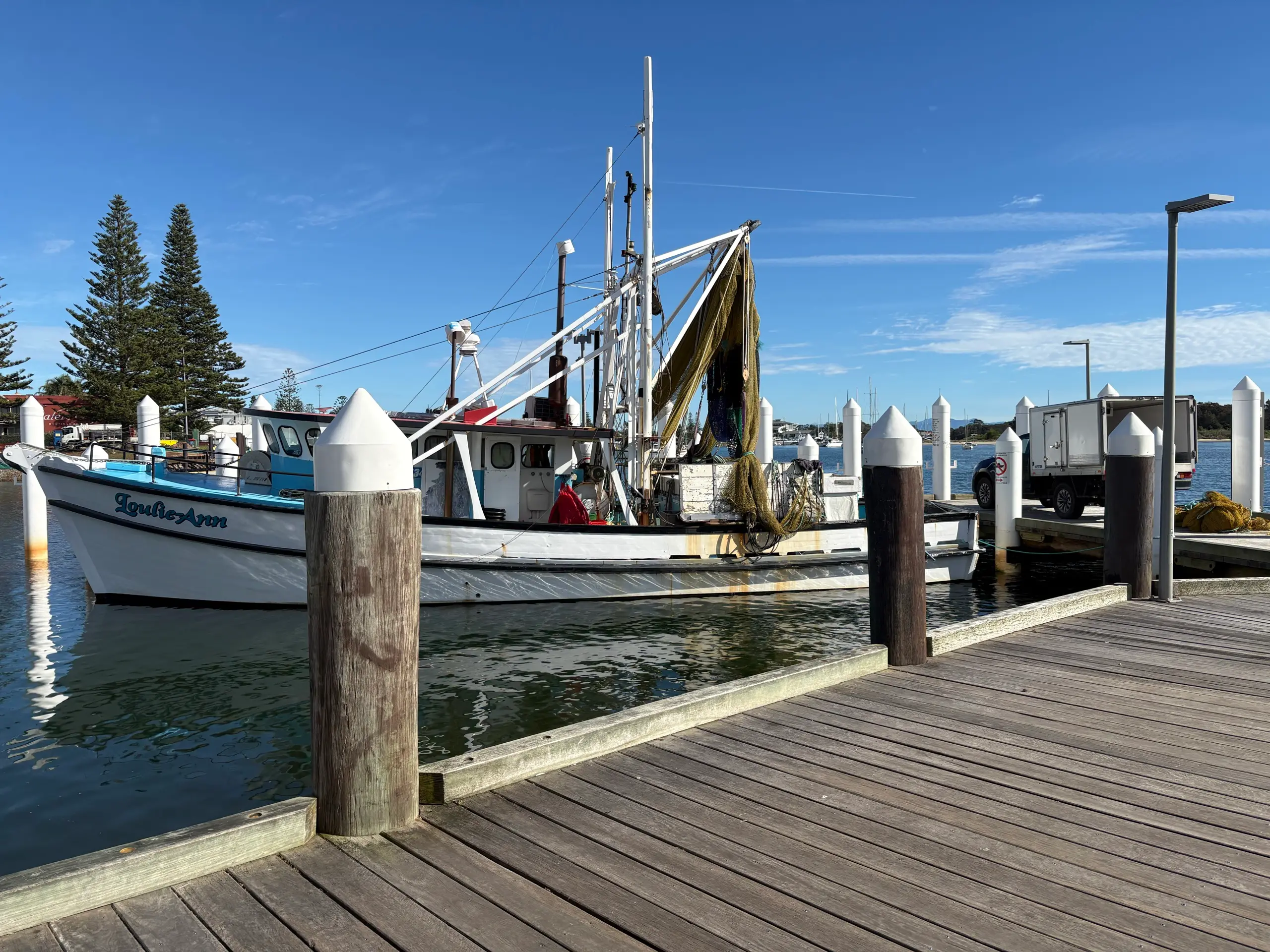 A fishing trawler moored at the town wharf on the Hastings River