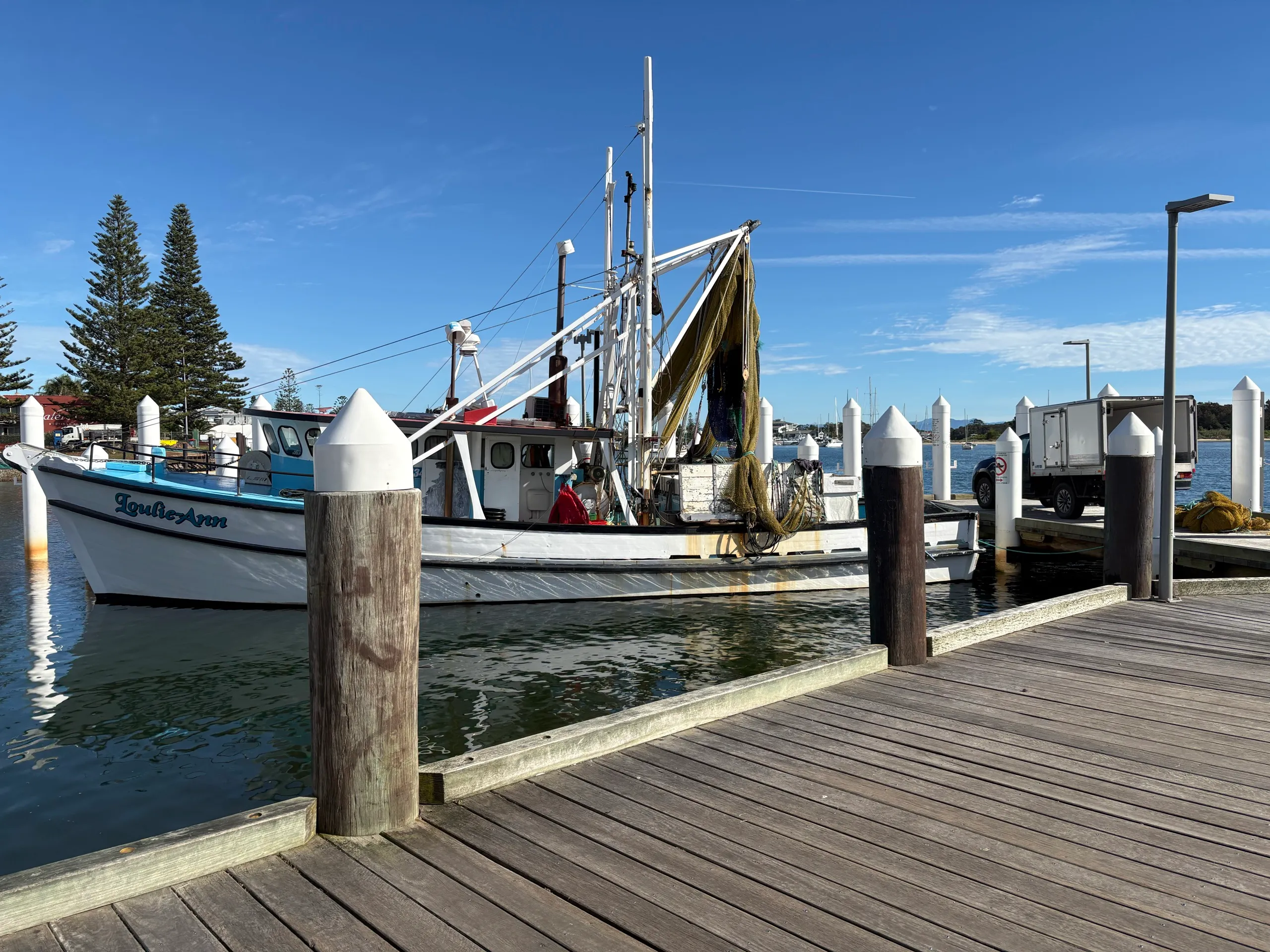 A fishing trawler moored at the town wharf on the Hastings River