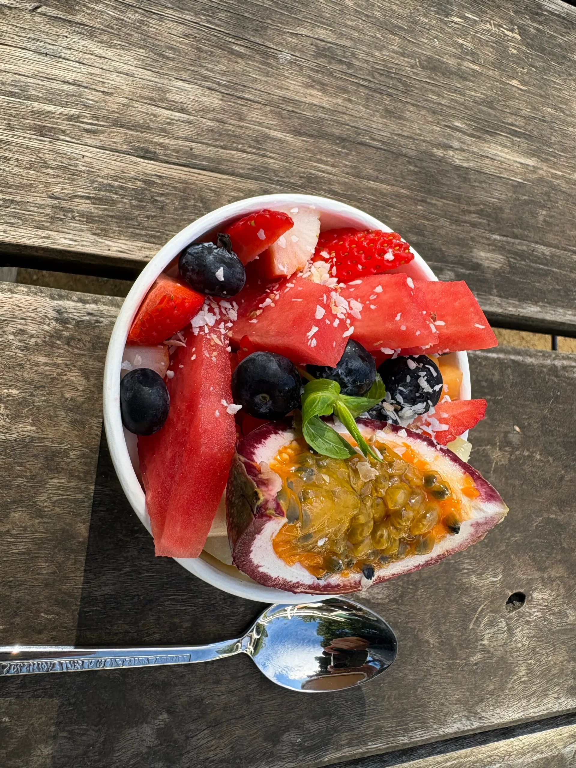 A fruit and berry breakfast bowl at a cafe in Port Macquarie