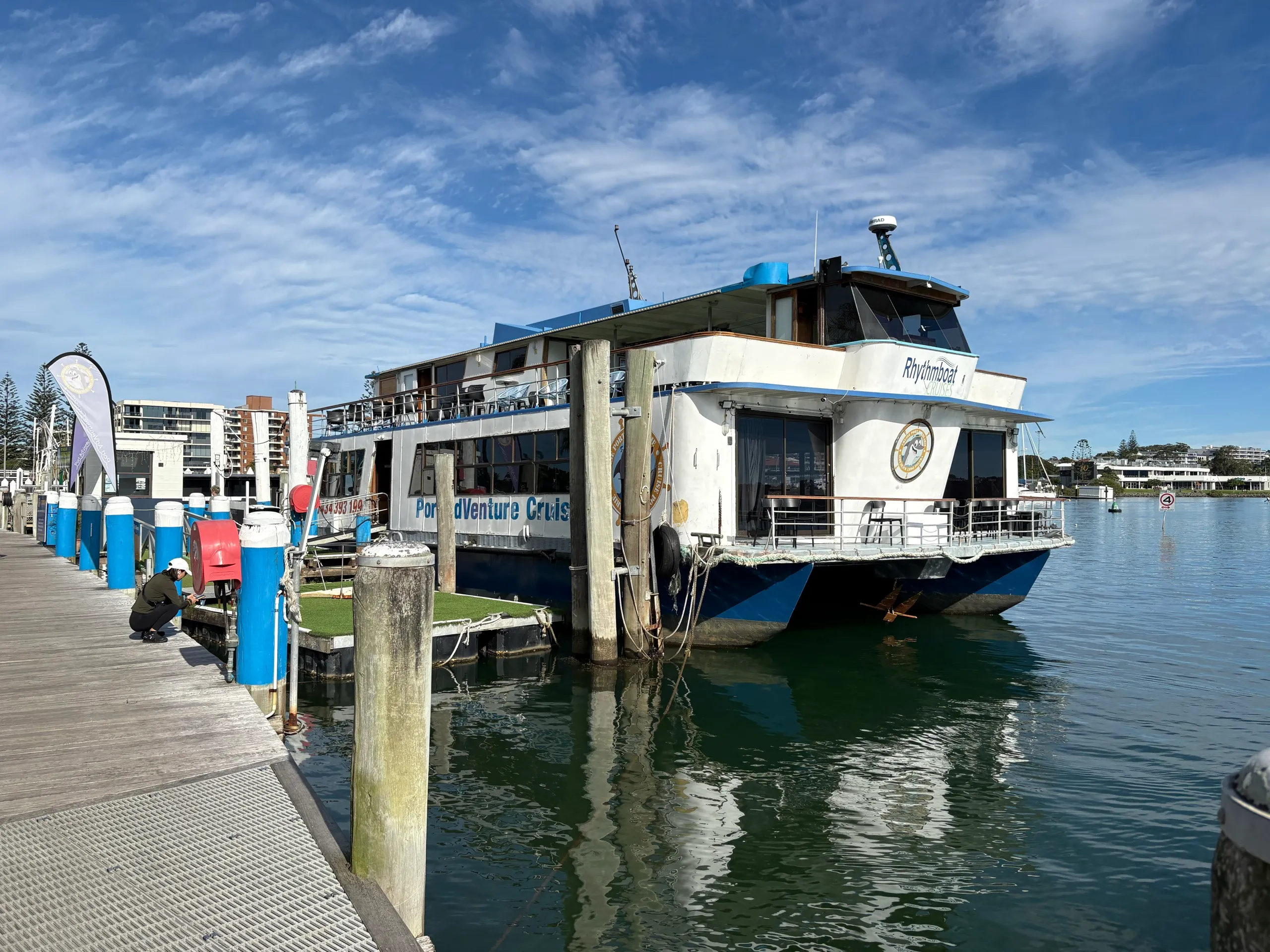 A river cruise boat moored on the Hastings River at Port Macquarie