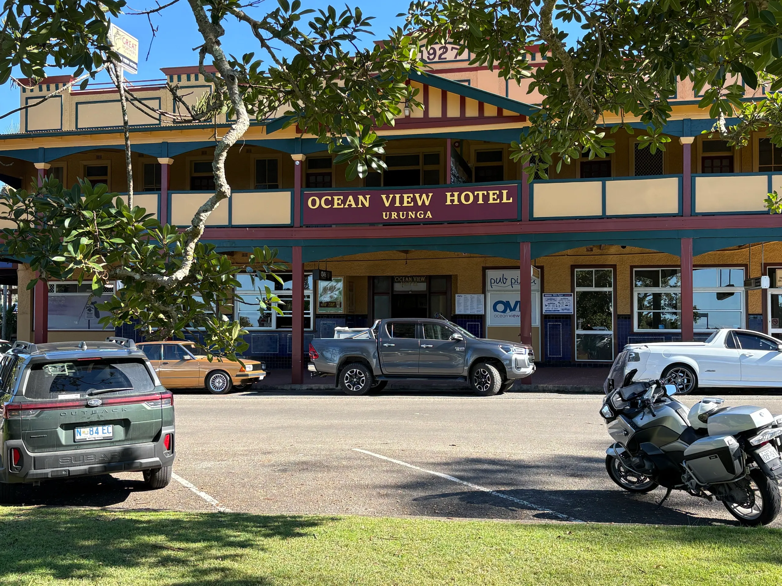 The historic two-storey Ocean View Hotel in Urunga, rebuilt in 1927